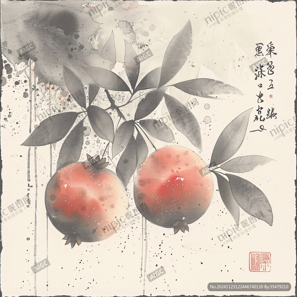 中式水墨石榴