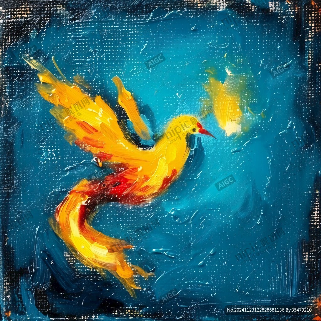 手绘凤凰油画