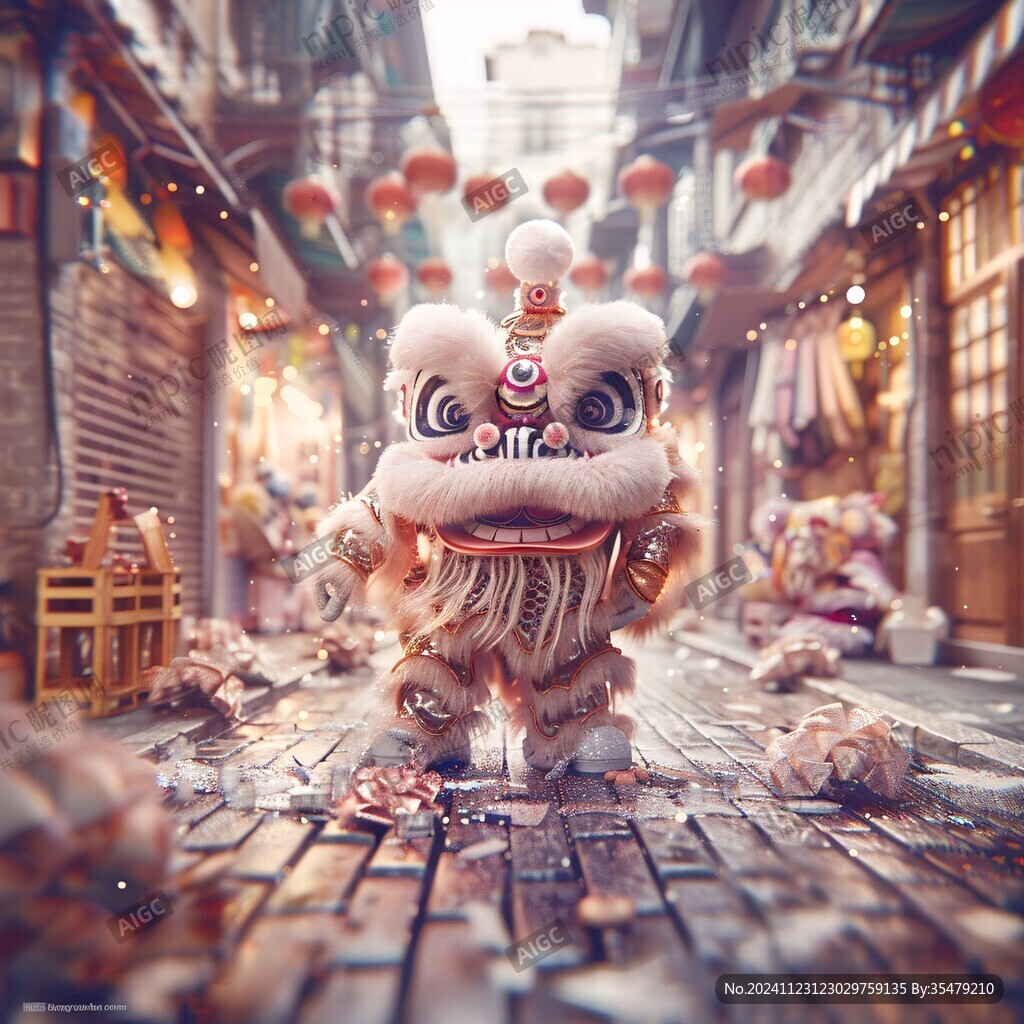 街道舞狮插画