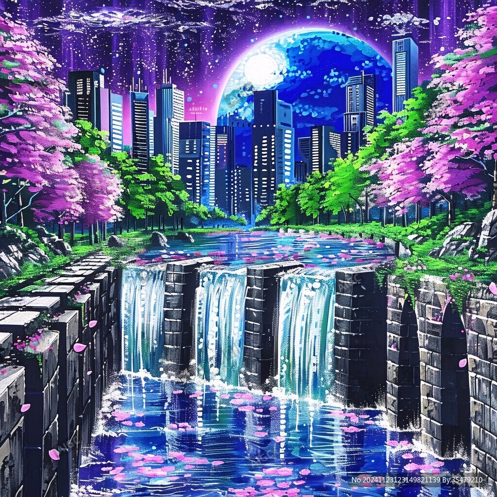 月光下的城市插画