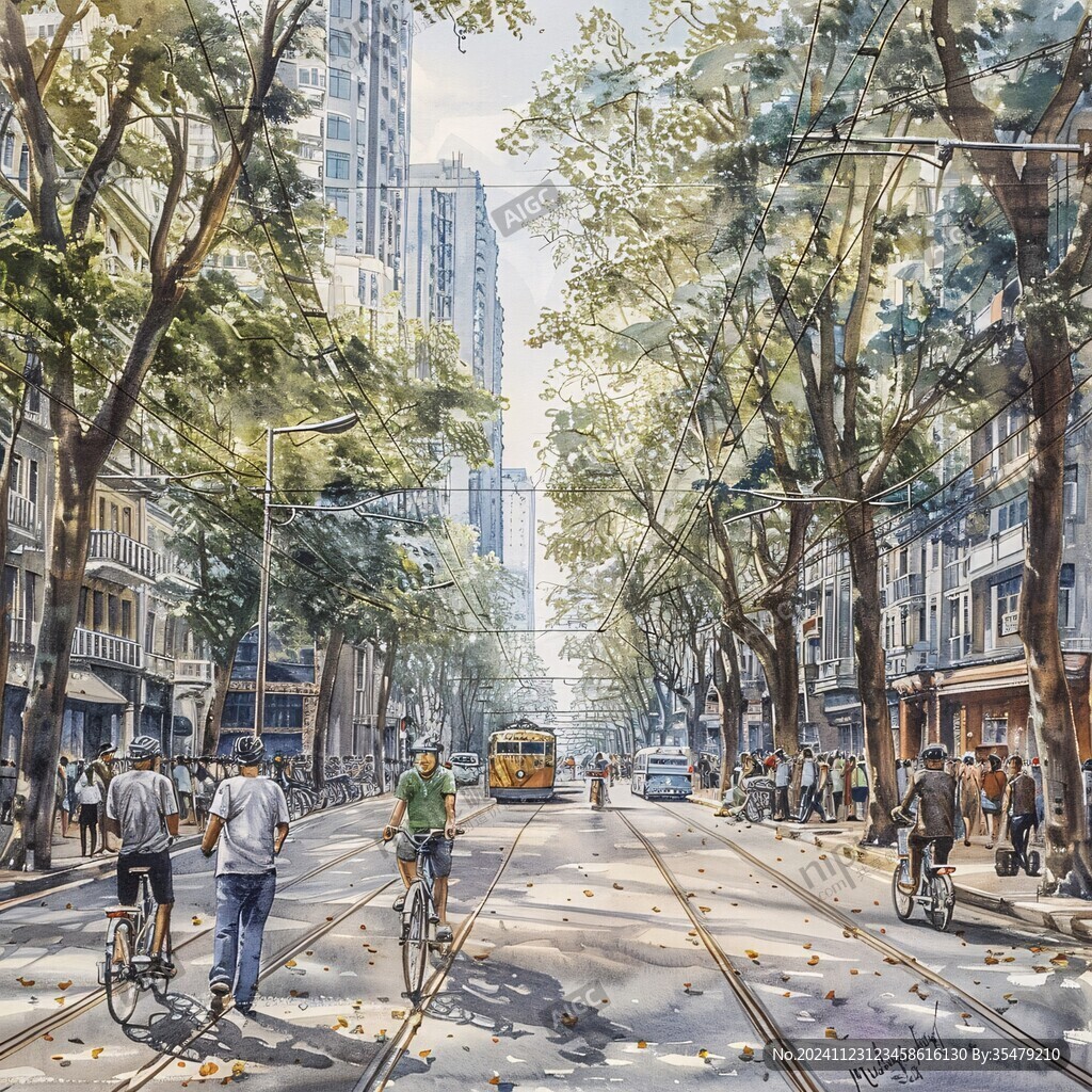 轻轨油画