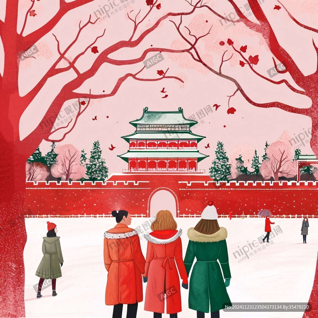故宫冬天插画