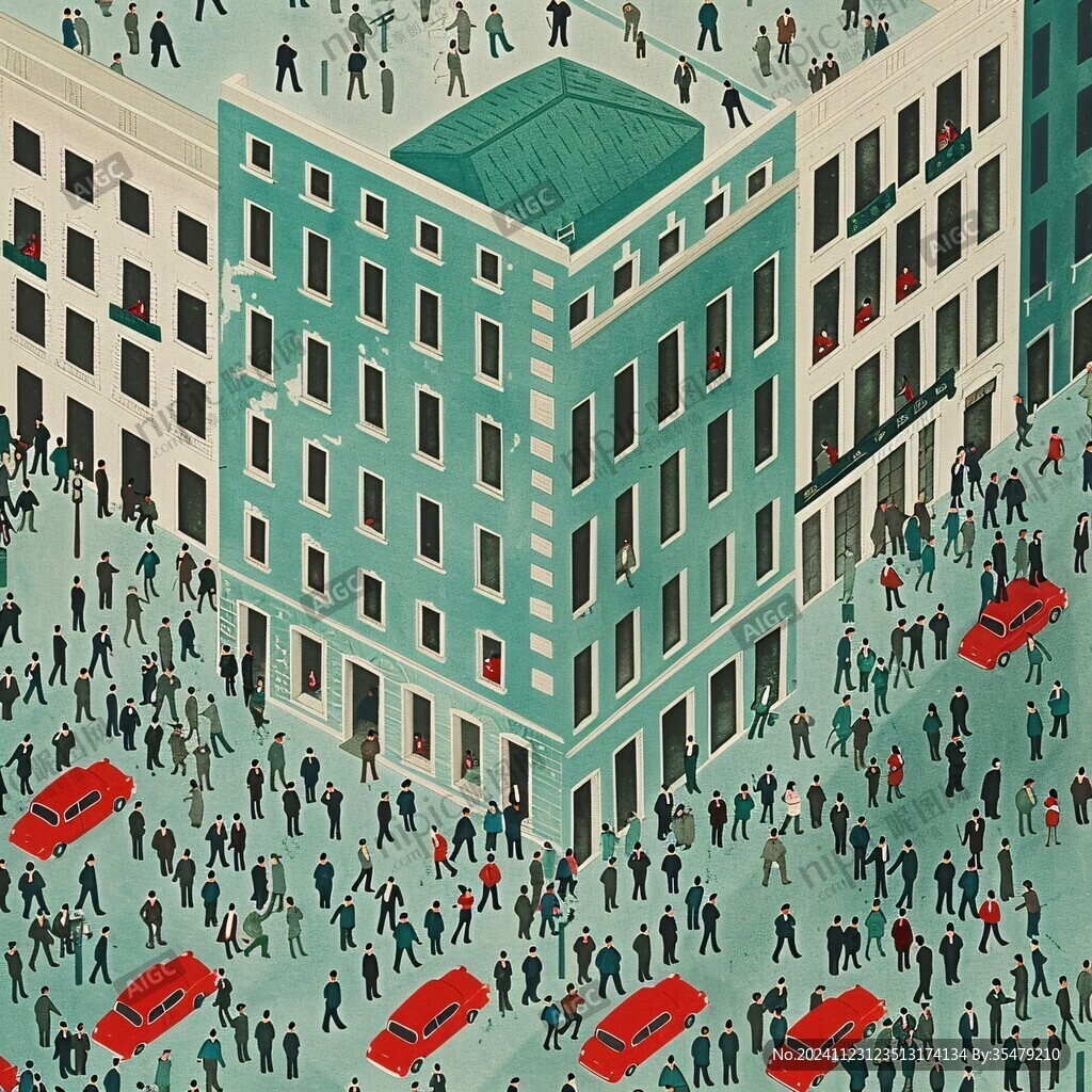 街道上熙熙攘攘的人群插画