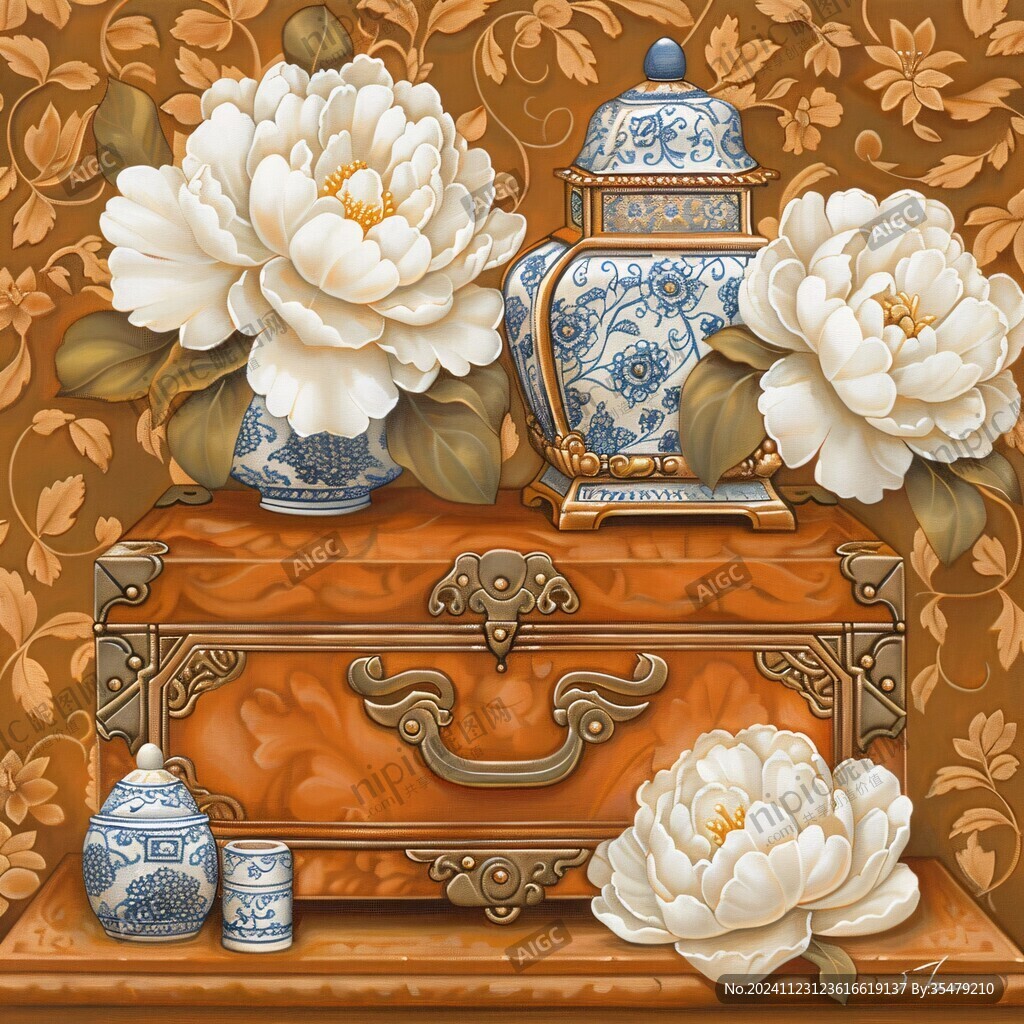 高清插画宫廷静物花卉