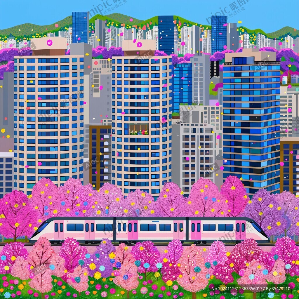 轻轨穿楼插画