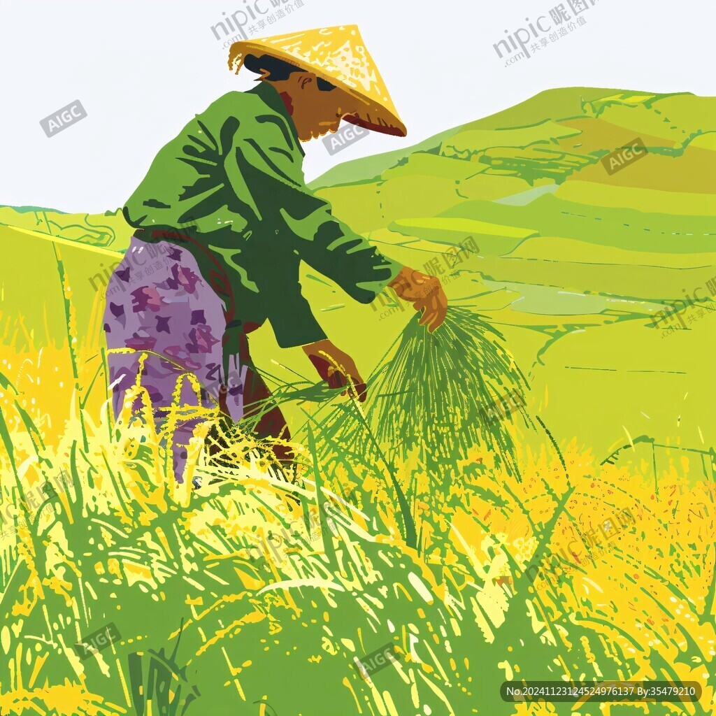 收割青稞插画