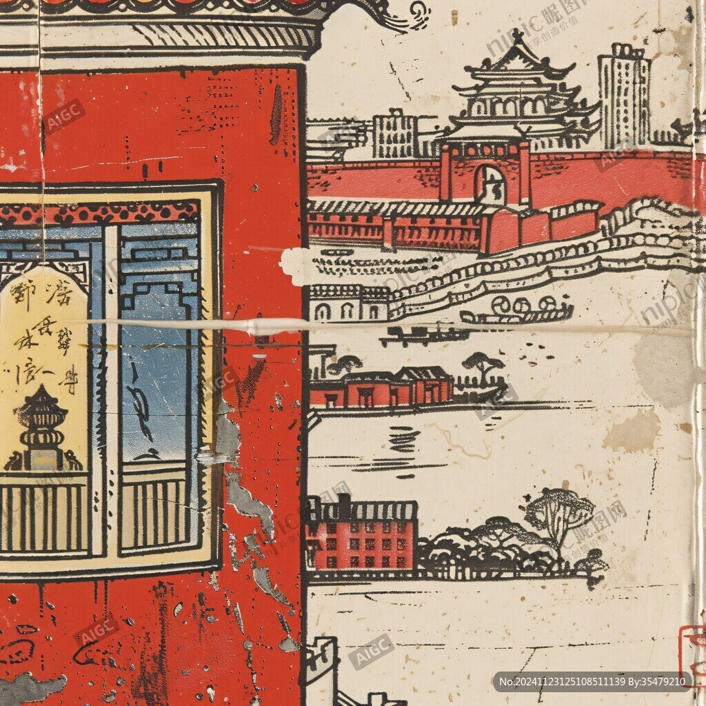 门楼图木版画
