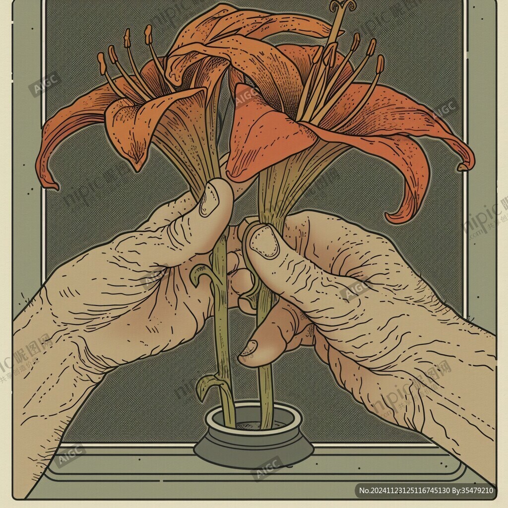 百合花版画
