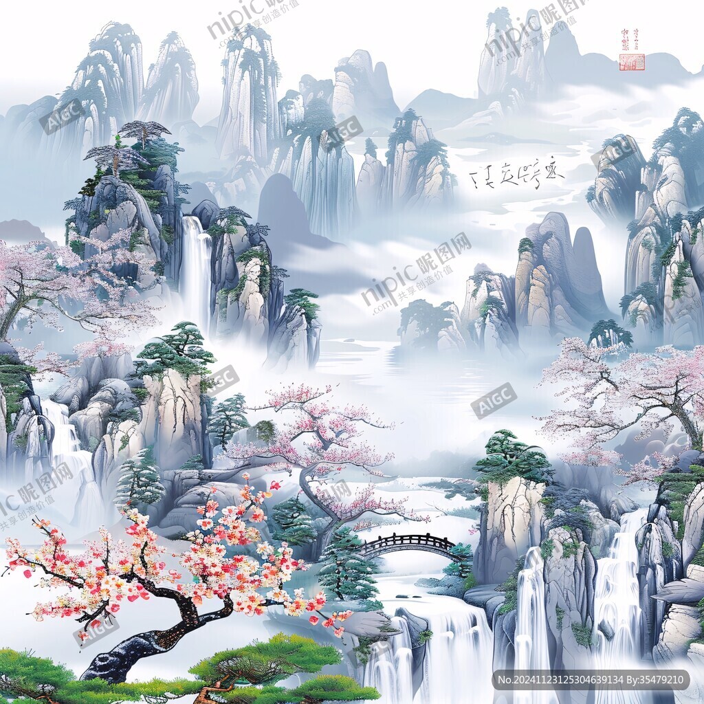 迎客松电视背景墙
