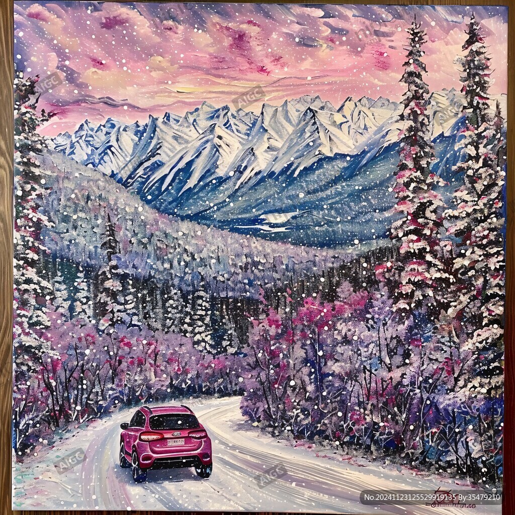雪山水粉画
