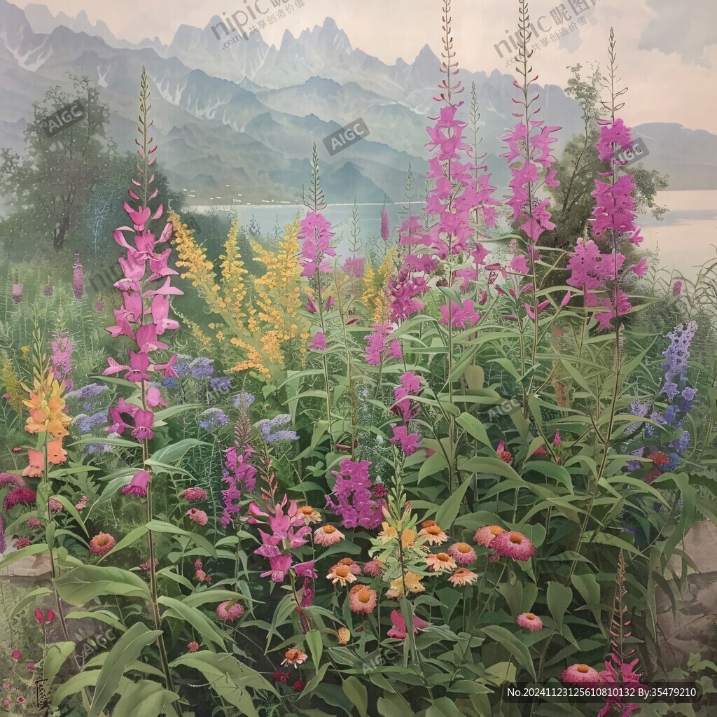 巨幅花草山水