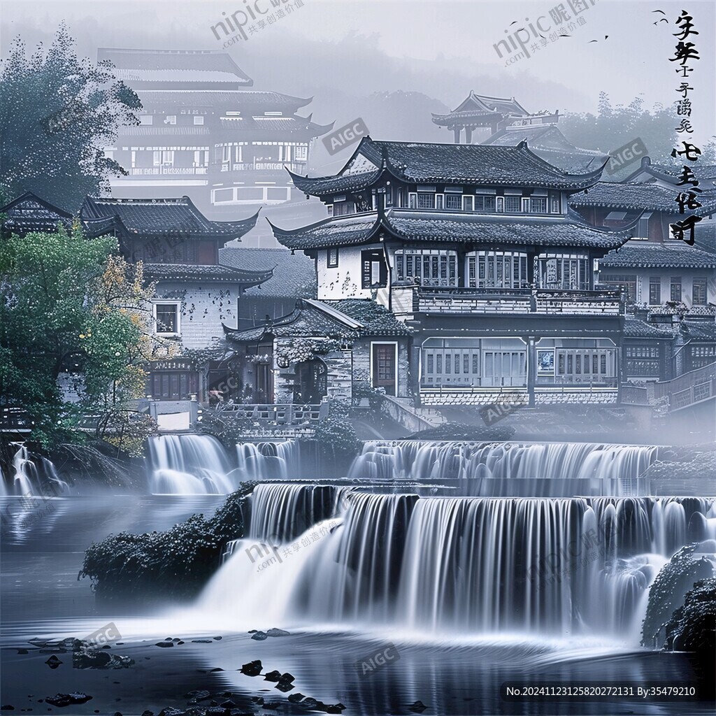 茶楼无框画意境庙宇