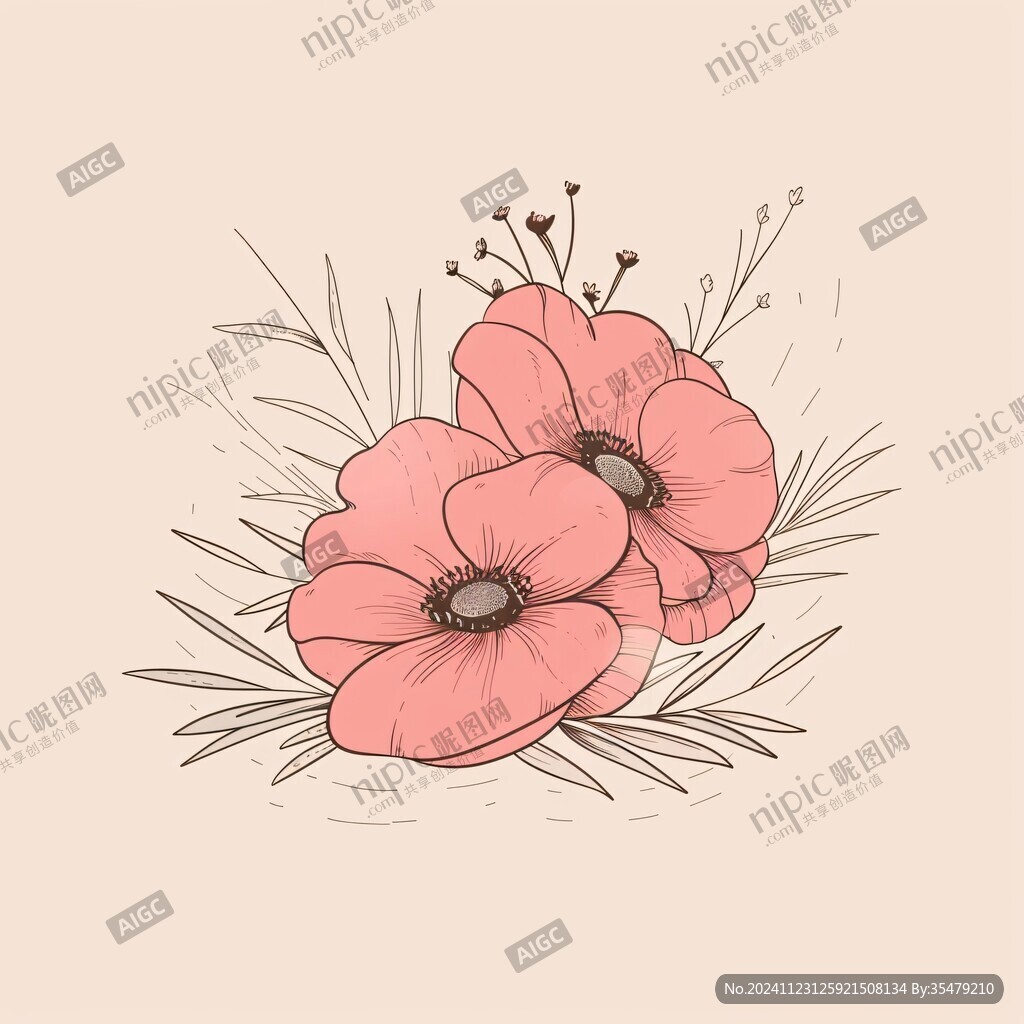 手绘粉色的花