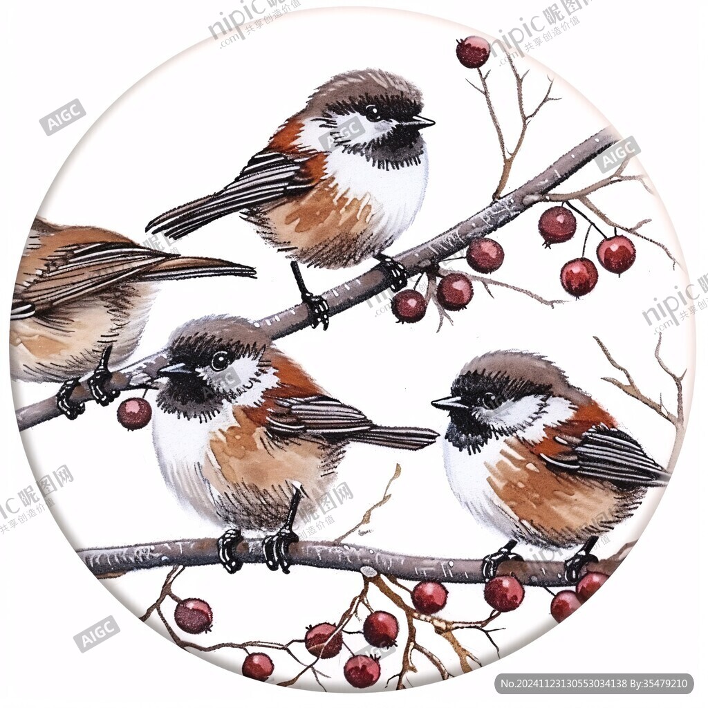 手绘花鸟圆形挂画