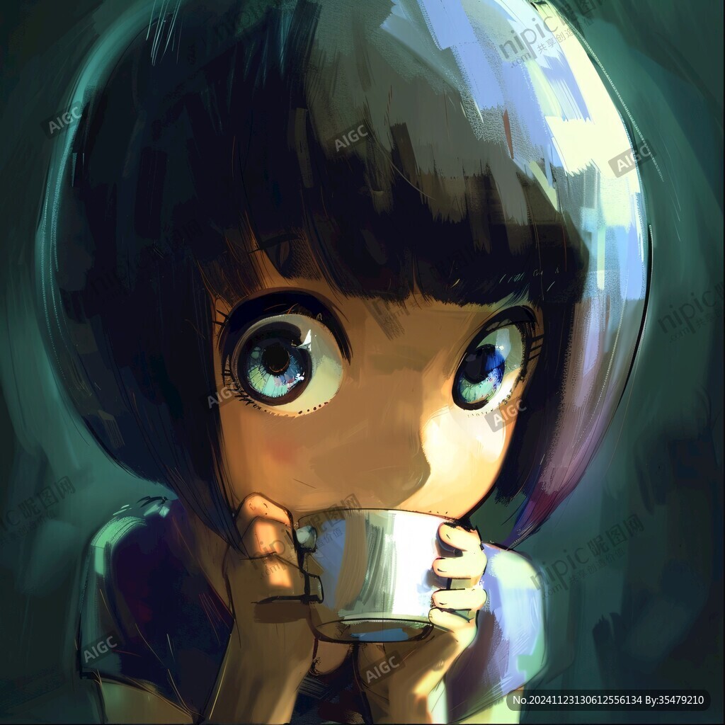 二次元女孩喝奶茶