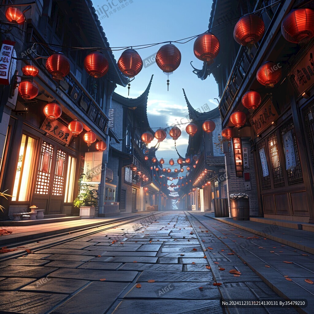 古代街道夜景