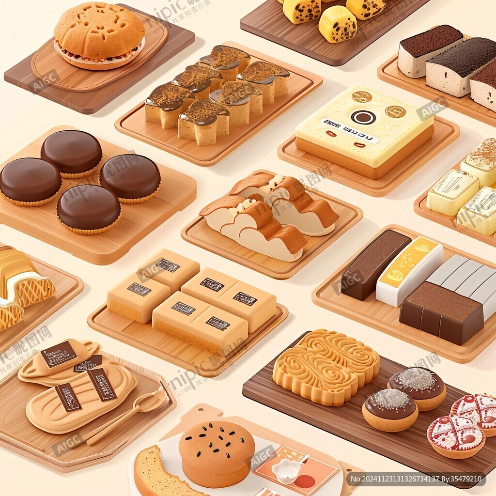 月饼糕点制作插画点心