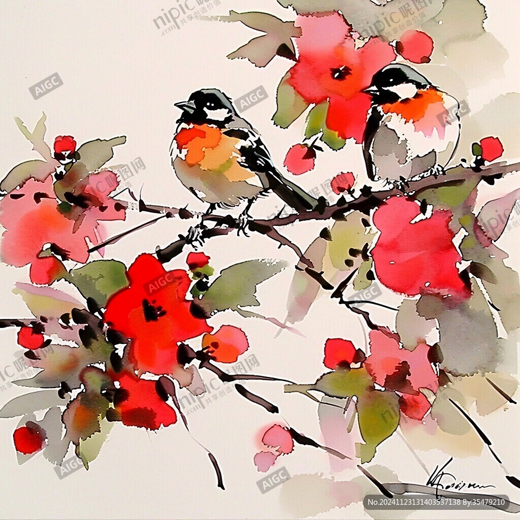 红果小鸟图