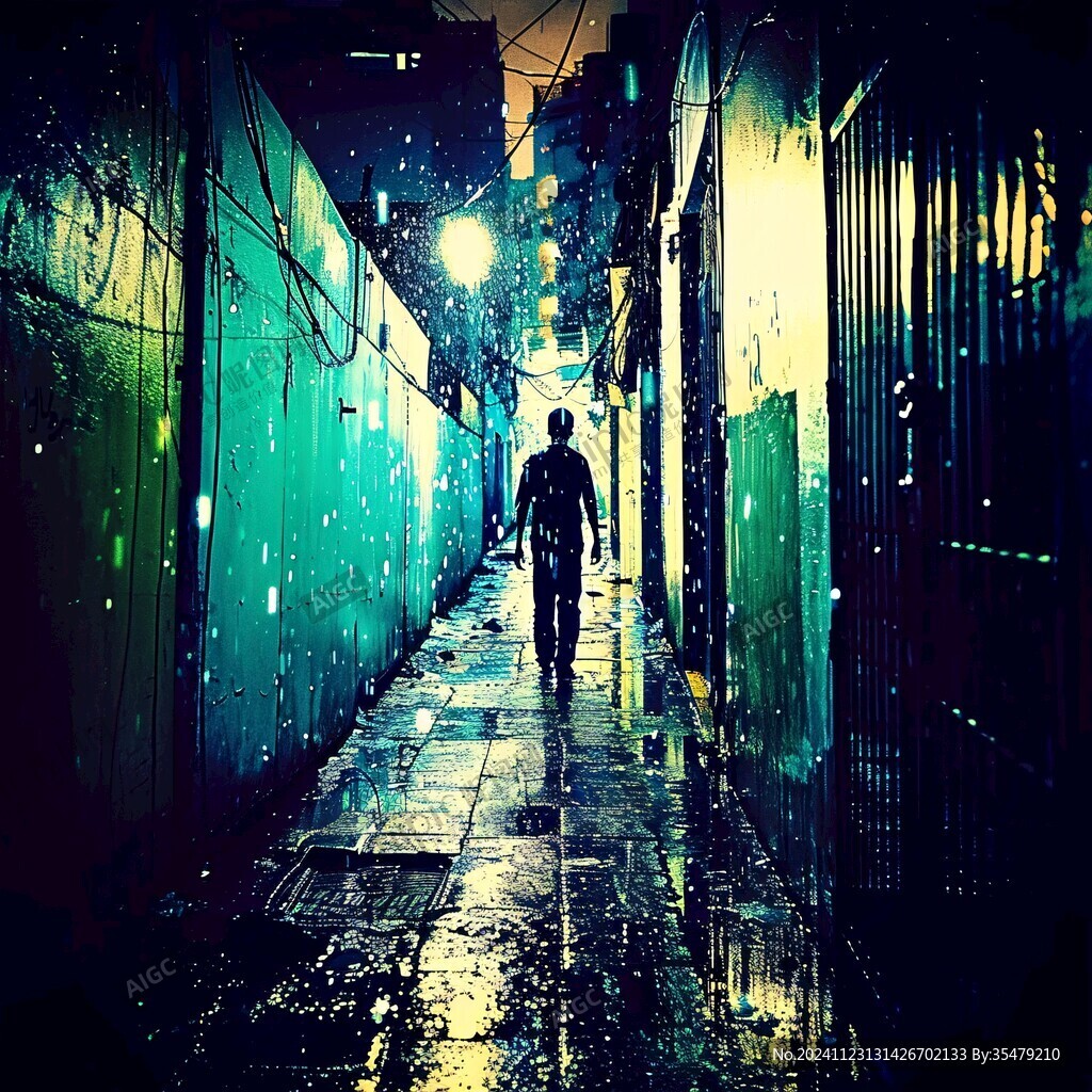 夜晚雨中行走的人
