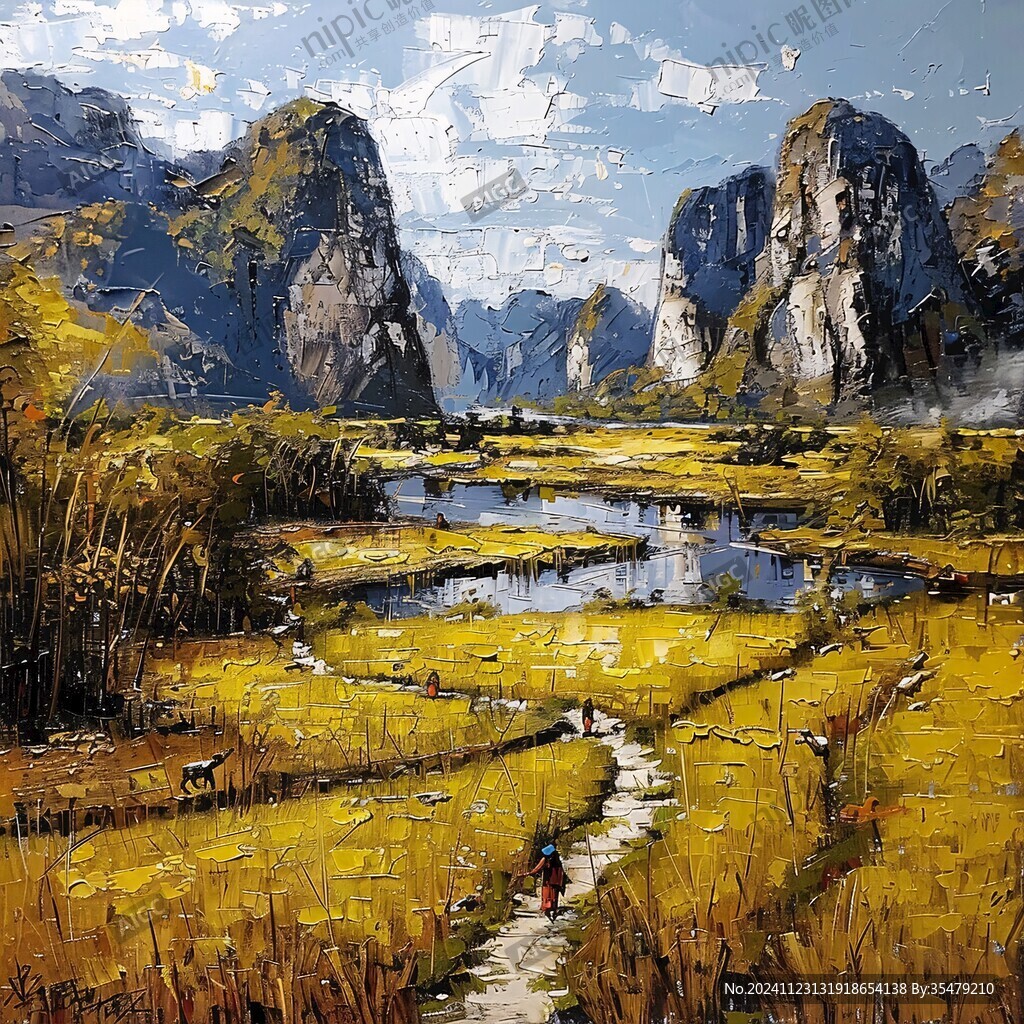 油画山水风景