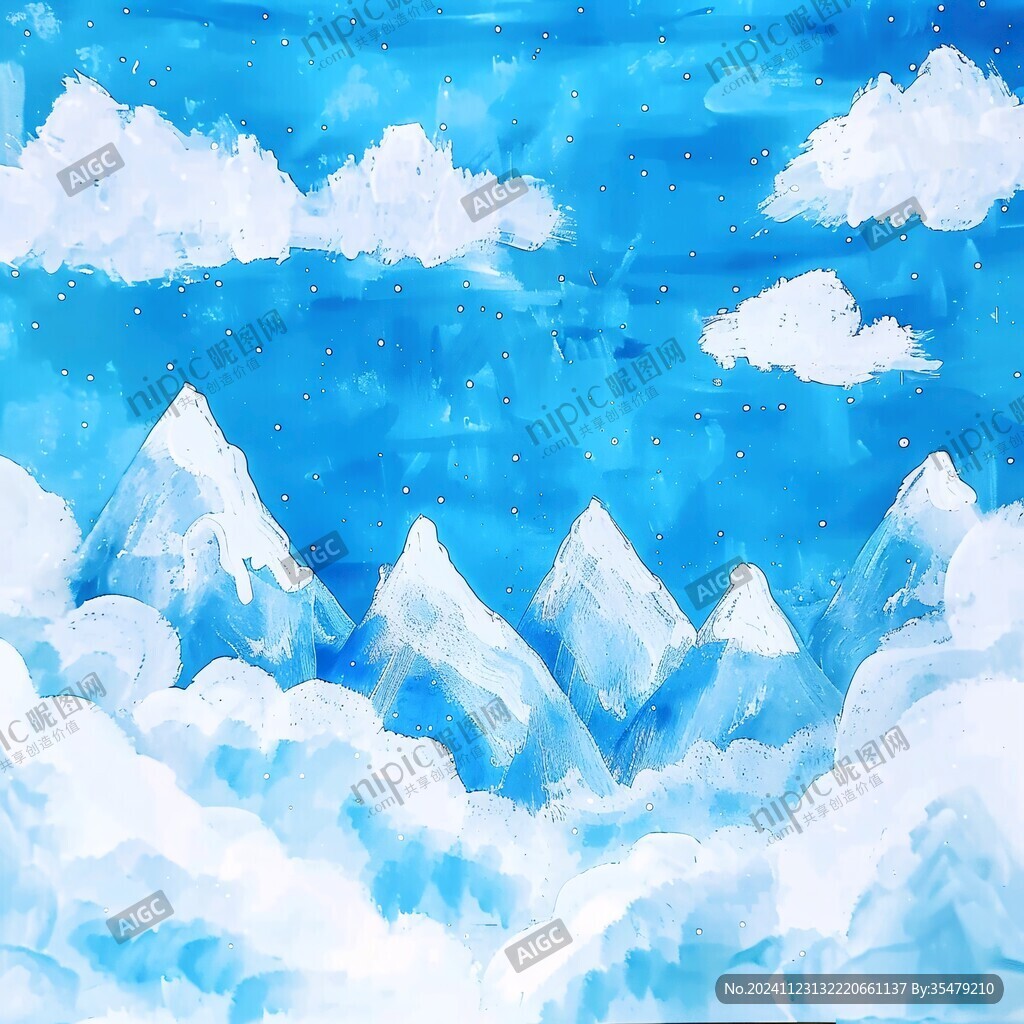 水彩画山峰高山远山