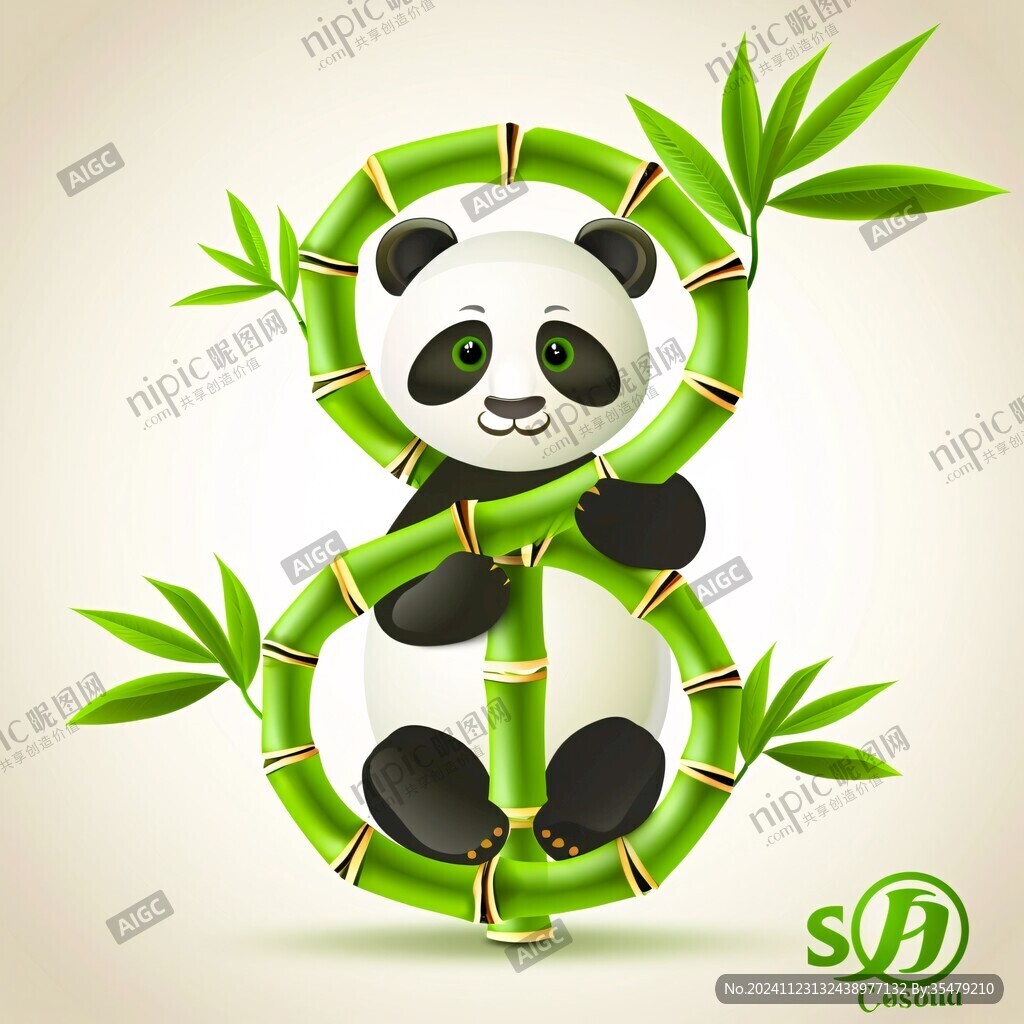 熊猫抱竹