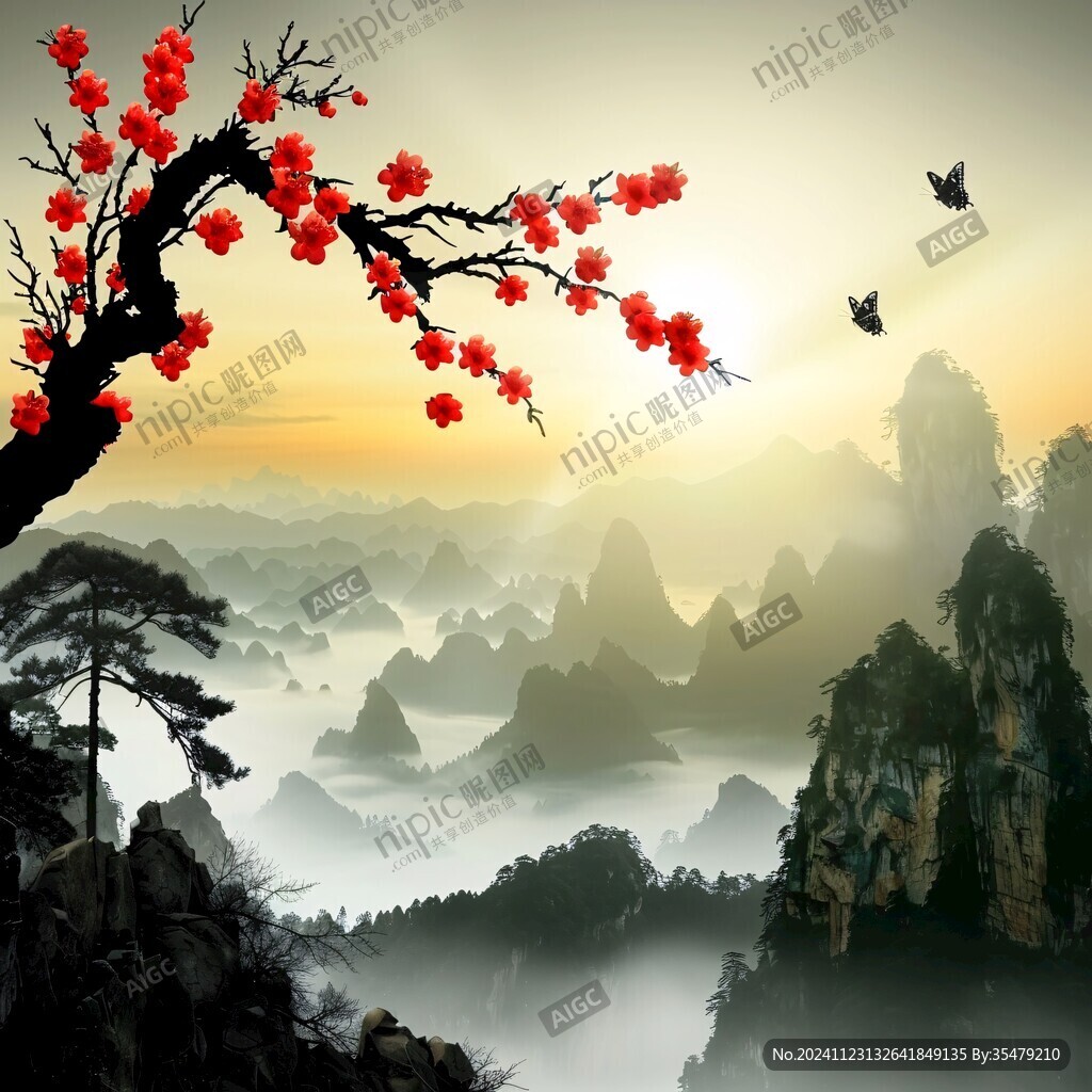 迎客松意境山水