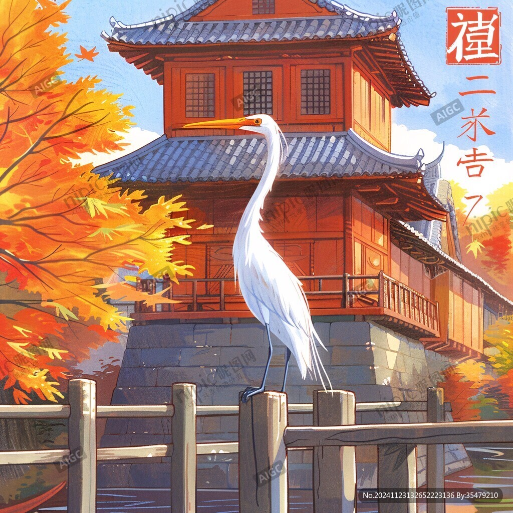 古典阁楼仙鹤