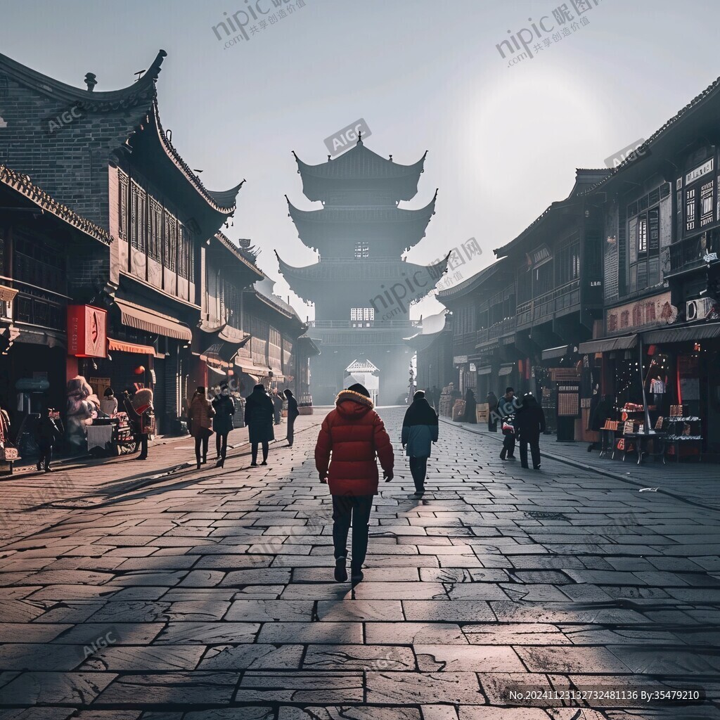 古街日出