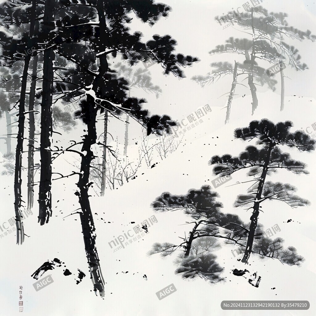水墨雪松