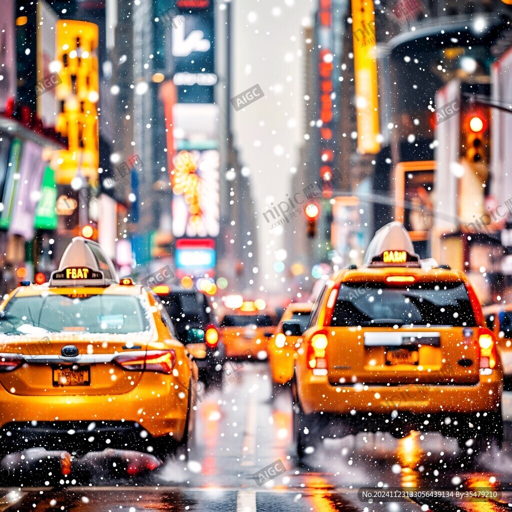 雪中行驶的出租车