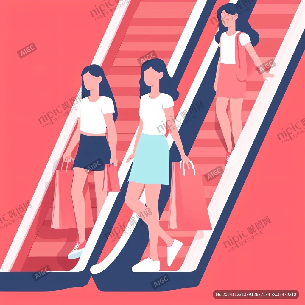 自动扶梯上的女孩