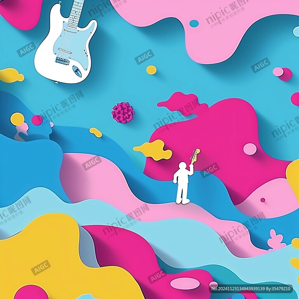 吉他人物插画吉他背景