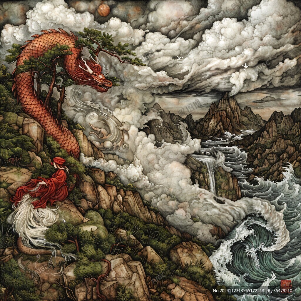 手绘龙壁画