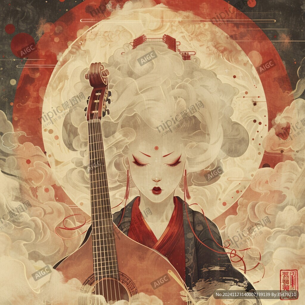 琵琶女孩插画插图