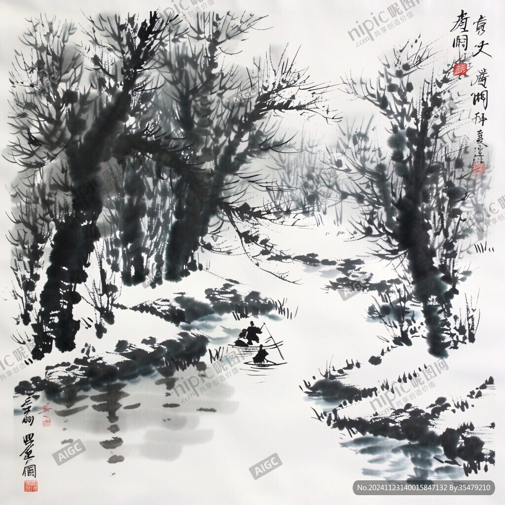 雪景水墨画