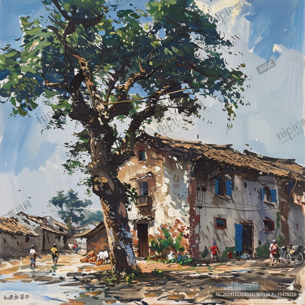 当口古镇水粉画
