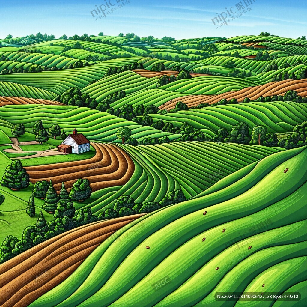 茶园风光插画