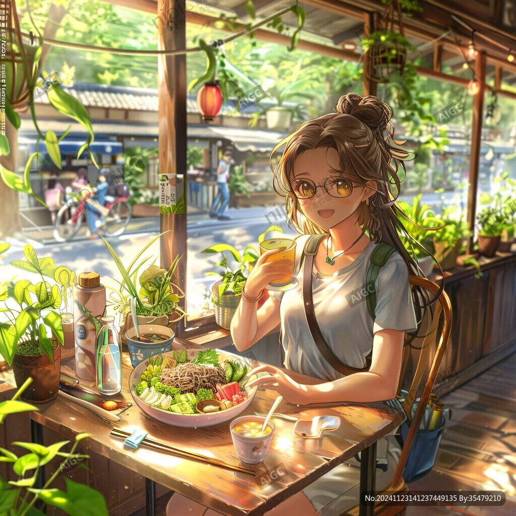 二次元女孩喝奶茶
