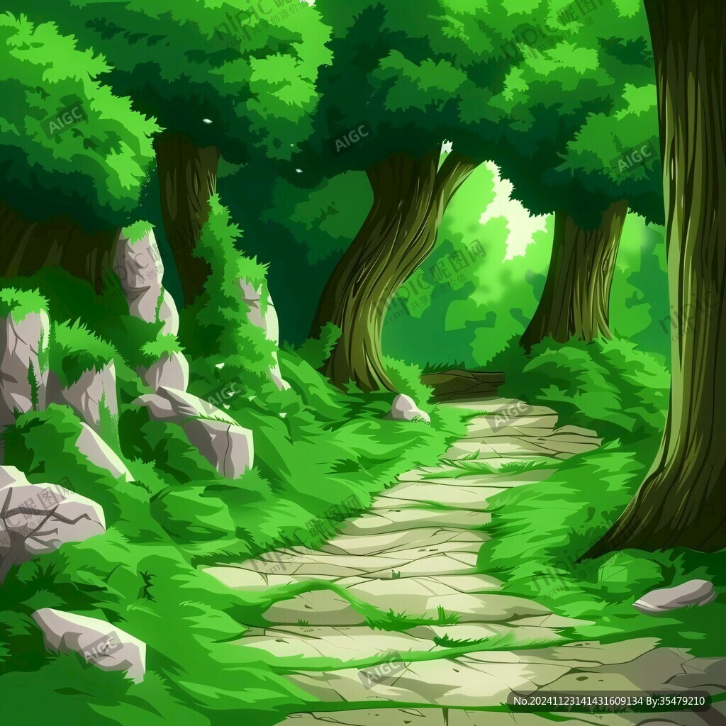 林间小道手绘