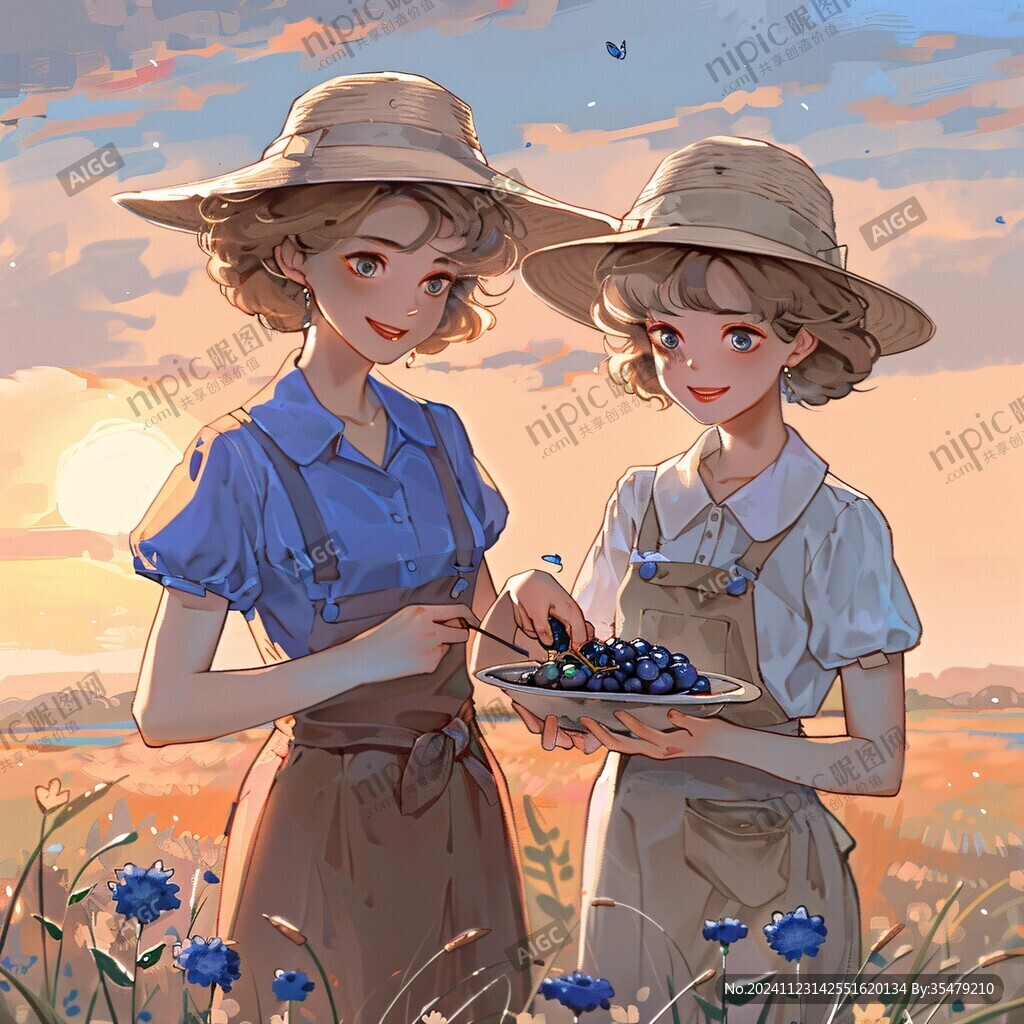蓝莓插画美女