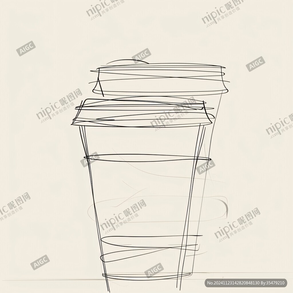 手绘线稿咖啡杯