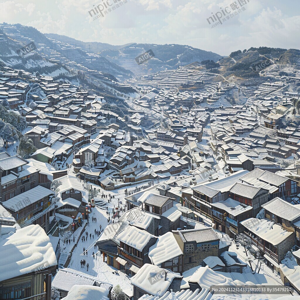 俯拍雪村