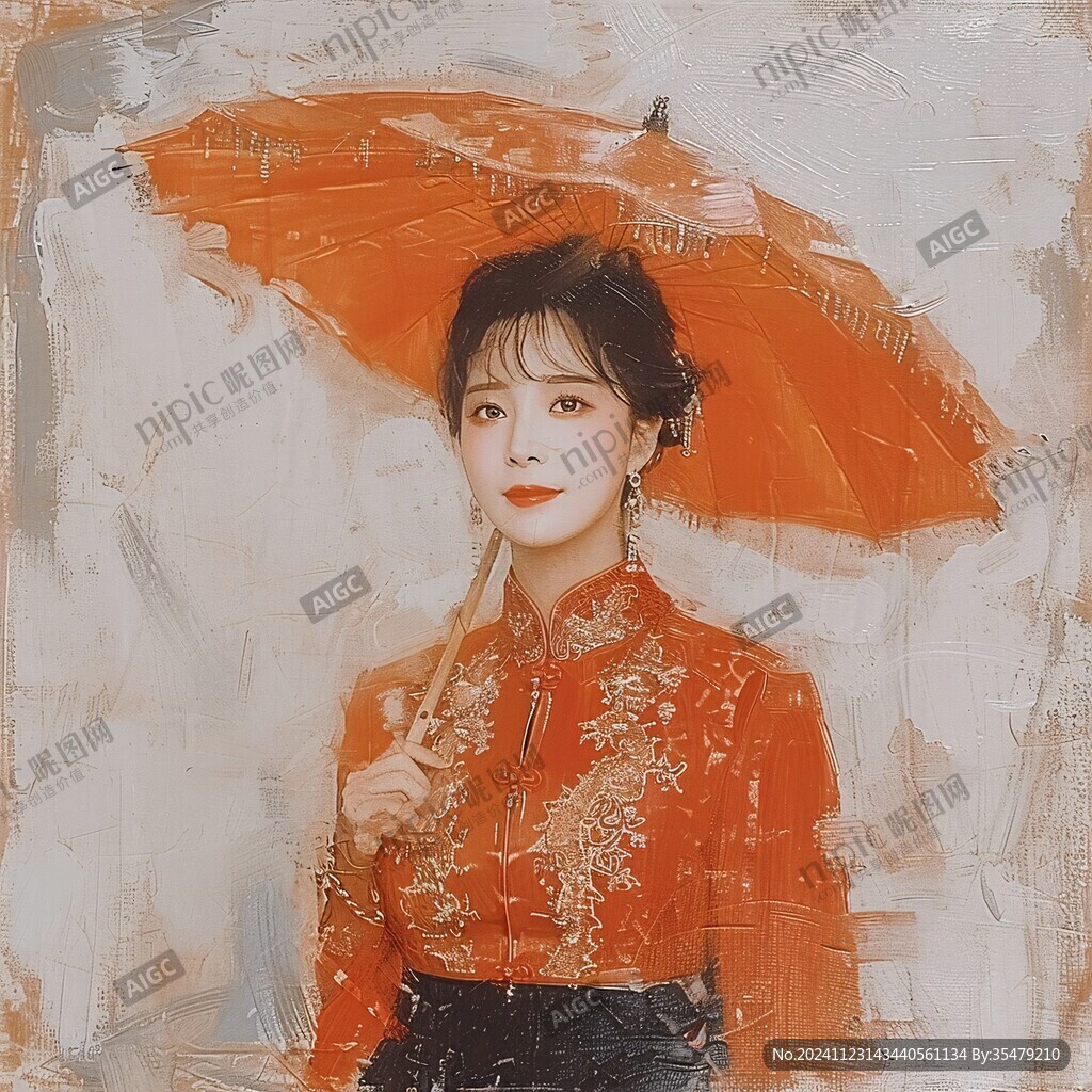 拿伞的宫廷少女