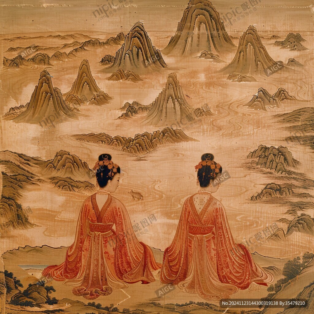 双女侍座图