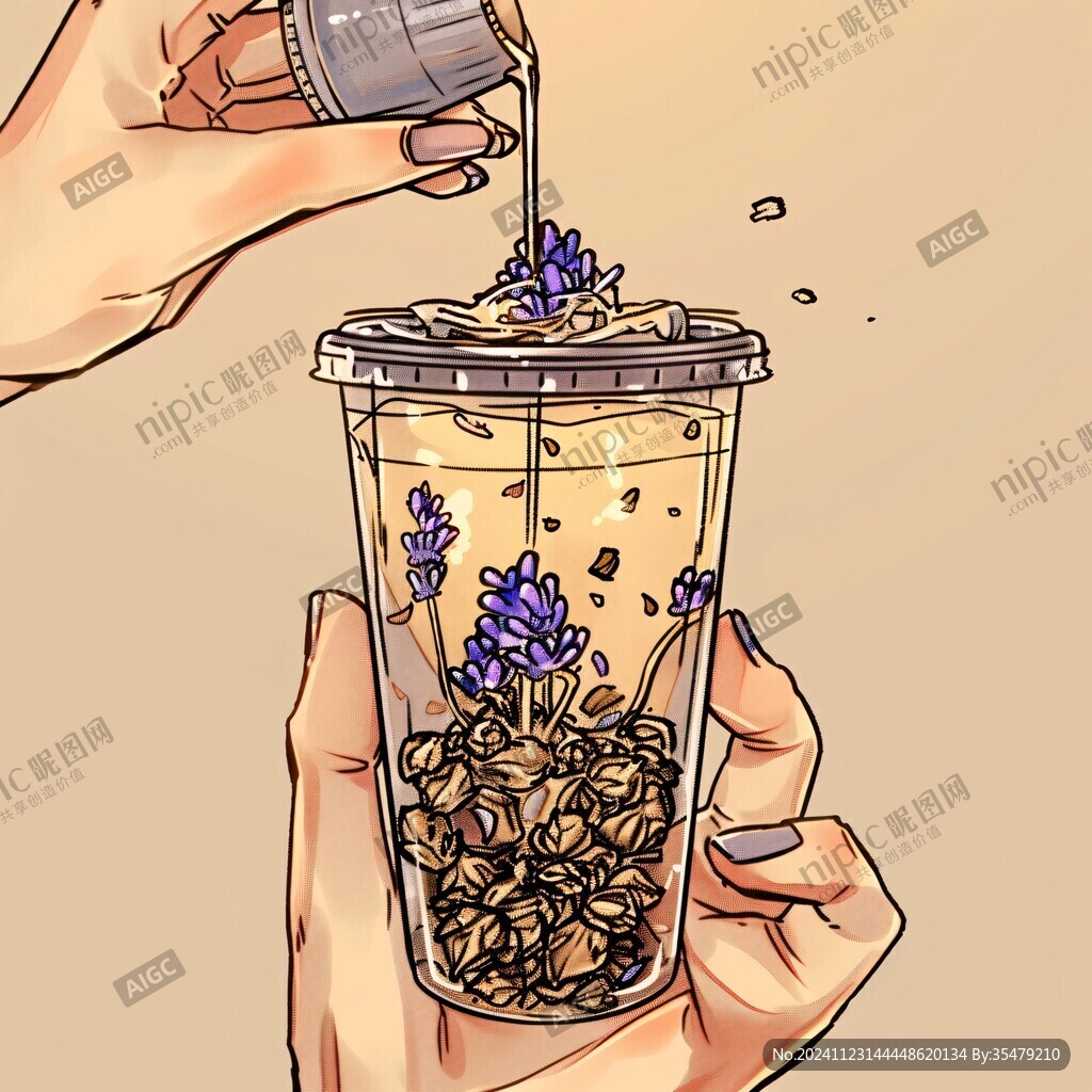 手握奶茶插画