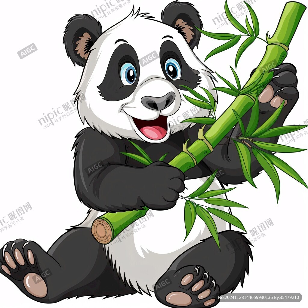 熊猫竹笋插画