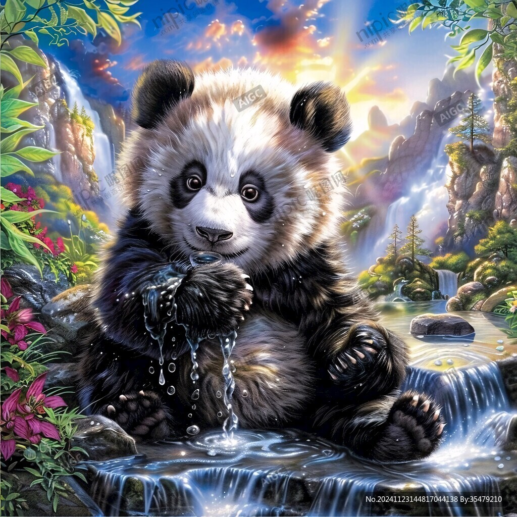 熊猫题材油画