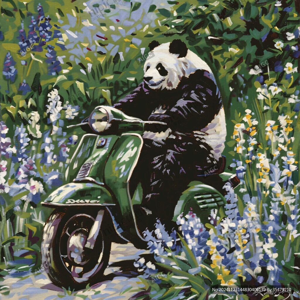 熊猫题材油画