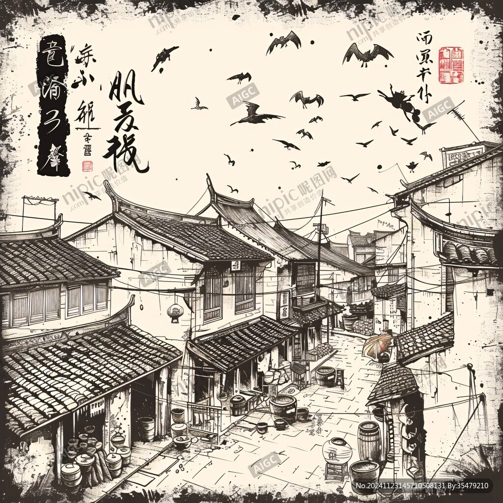 手绘千灯古镇